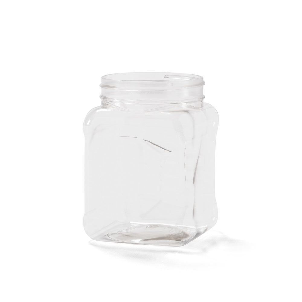 Clear PET Square Gripped Wide Mouth Jars w/ White PE Lined Caps