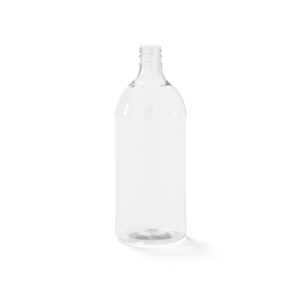 Clear Glass Vinegar Style Round Bottles w/ Black Ribbed Lined Caps