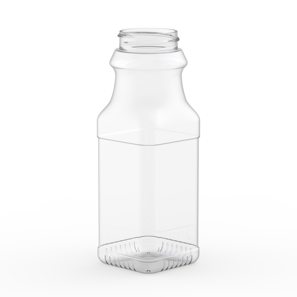 16oz Clear Pet Arched Plastic Square Beverage Bottles (Blue Tamper-Evident Cap) - Clear Pet Plastic 38 mm